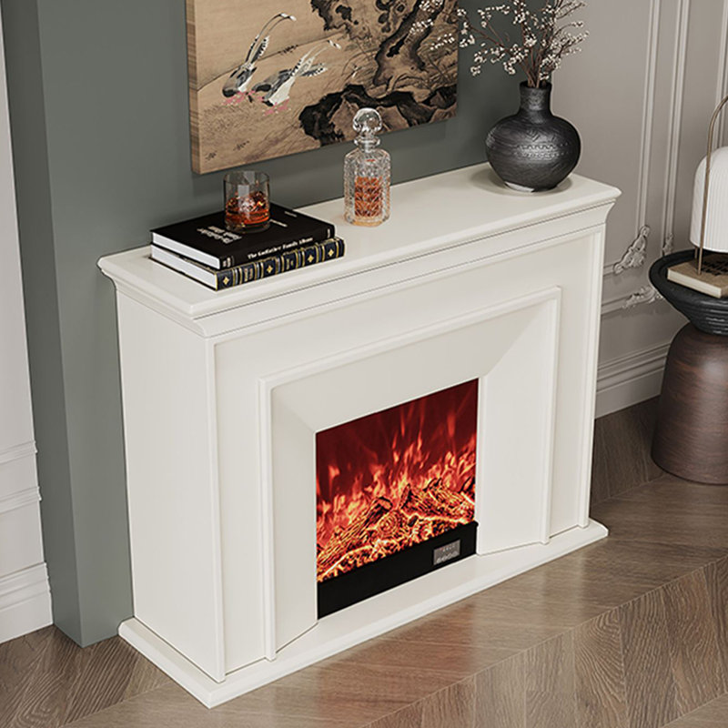 Beige Solid Wood Electric Fireplace