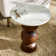 Delcan Solid Acacia Wood & Marble Effect Round Side Table - Rustic Modern Sculptural Design