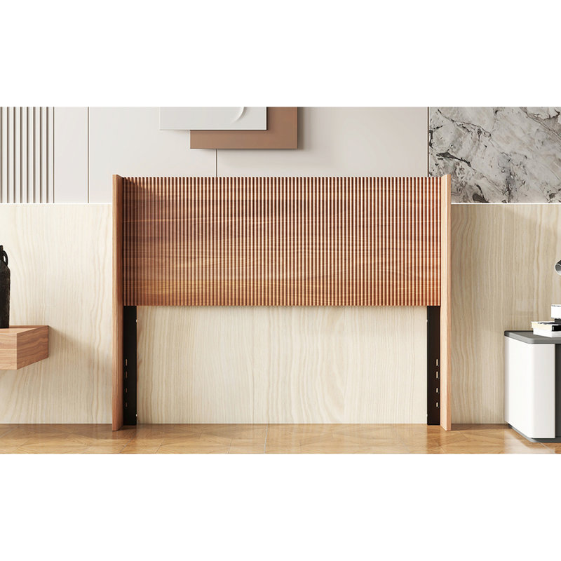 Tête de lit bohème chic pour grand lit, chêne doré, avec tête de lit en bois synthétique et structure en bois, structure à panneaux cannelés style Mid-Century