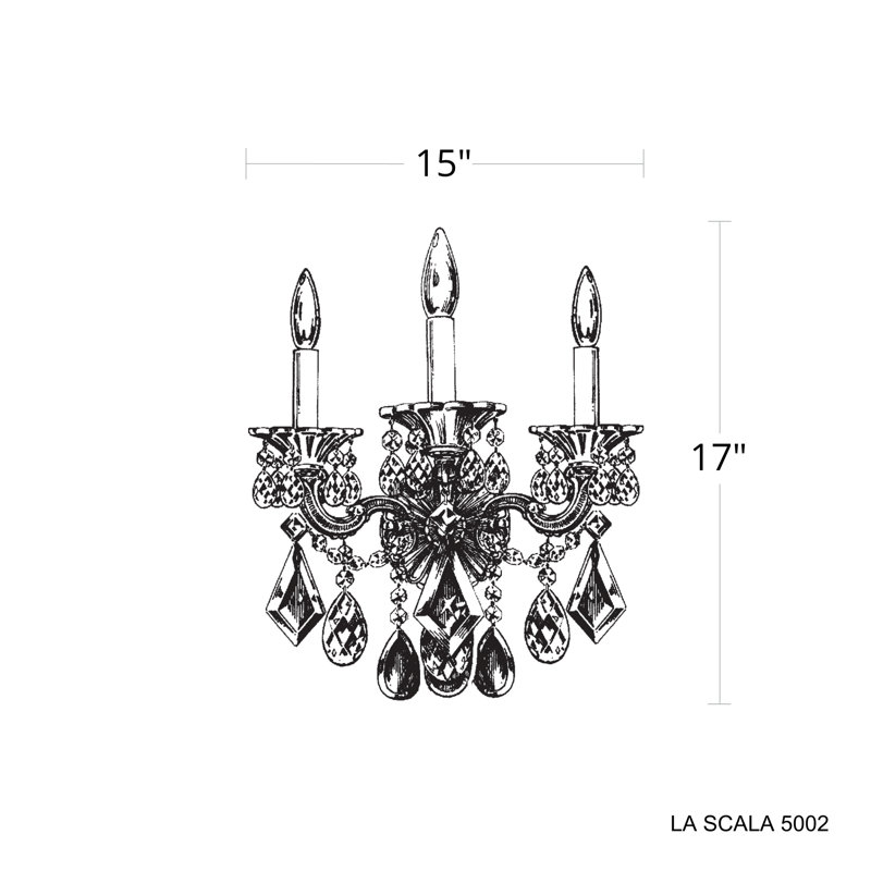 La Scala 3 - Light Candle Wall Light, Antique Silver, Handcut Clear