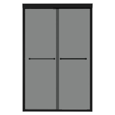 76" Double Sliding Shower Door, 8mm Tempered Grey Glass, Matte Black Frame, Reversible Door Opening, Water-repellent Screen, Streak- Wipe 48" Glass With Reinforced Corners And Features, Water-, No