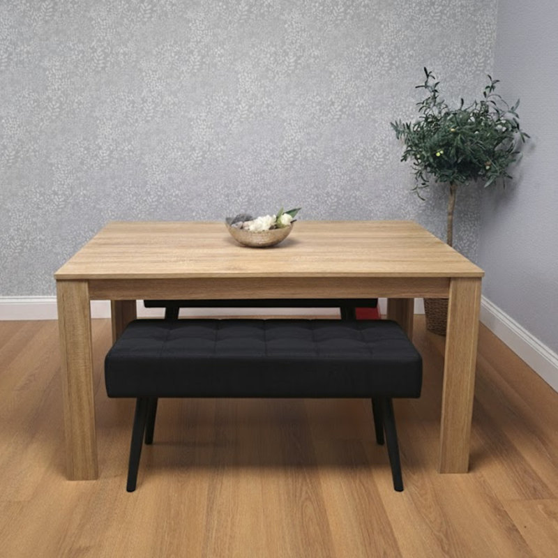 Fairmont Dining Table with 2 Velvet Benches Set, 75cm H x 117cm L x 77cm W, Oak