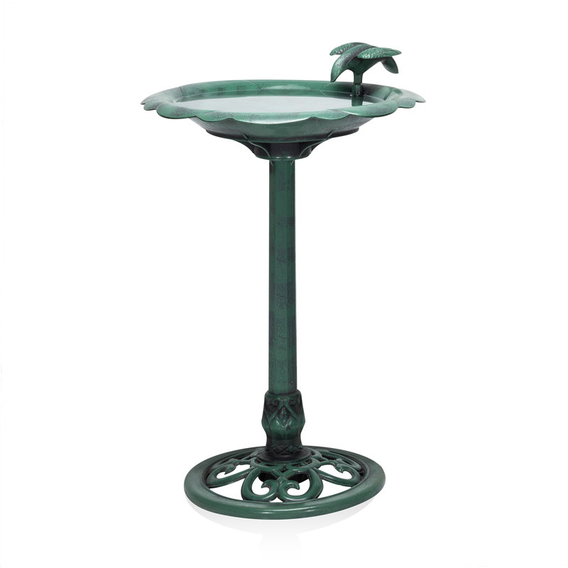 31" Tall Outdoor Antique Flower Birdbath with Bird Decoration Yard Statue, Durable Polypropylene Construction for Patio, Deck, or Yard