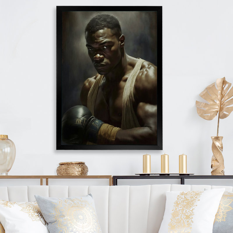 «Wrestling Man», reproduction sur toile, H 20 po x l 12 po x P 1 po, Impression noire sur toile encadrée
