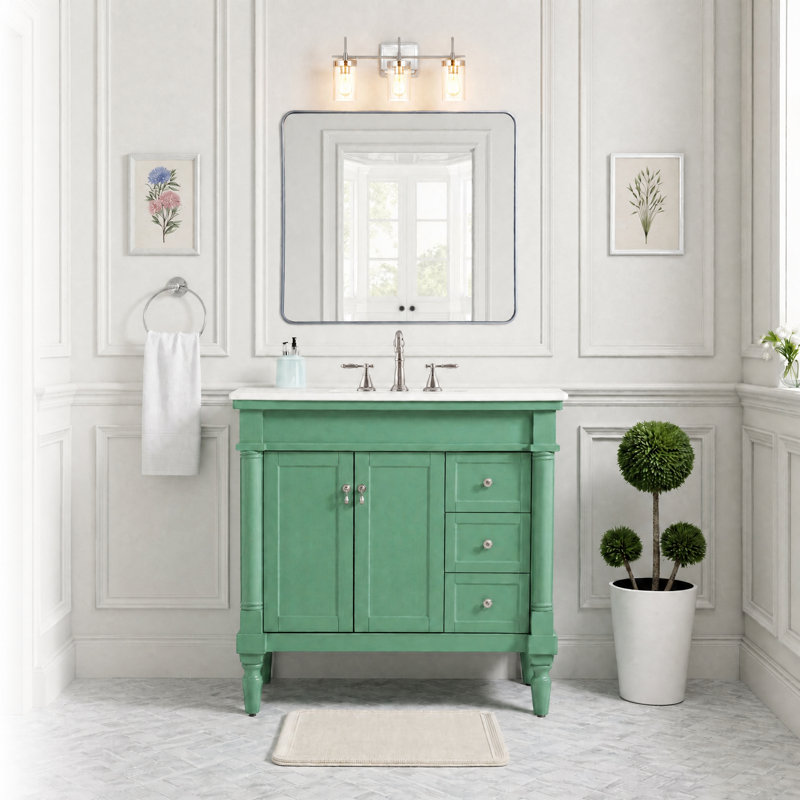 Ensemble de meuble-lavabo simple 36 po Lexington, Menthe rétro, Blanc Ivoire