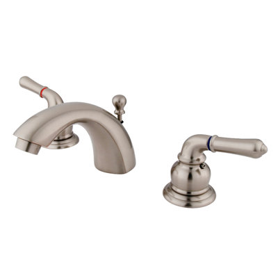 Kingston Brass Two-Handle 3-Hole Deck Mount Mini-Widespread Bathroom Faucet with Brass Pop-Up