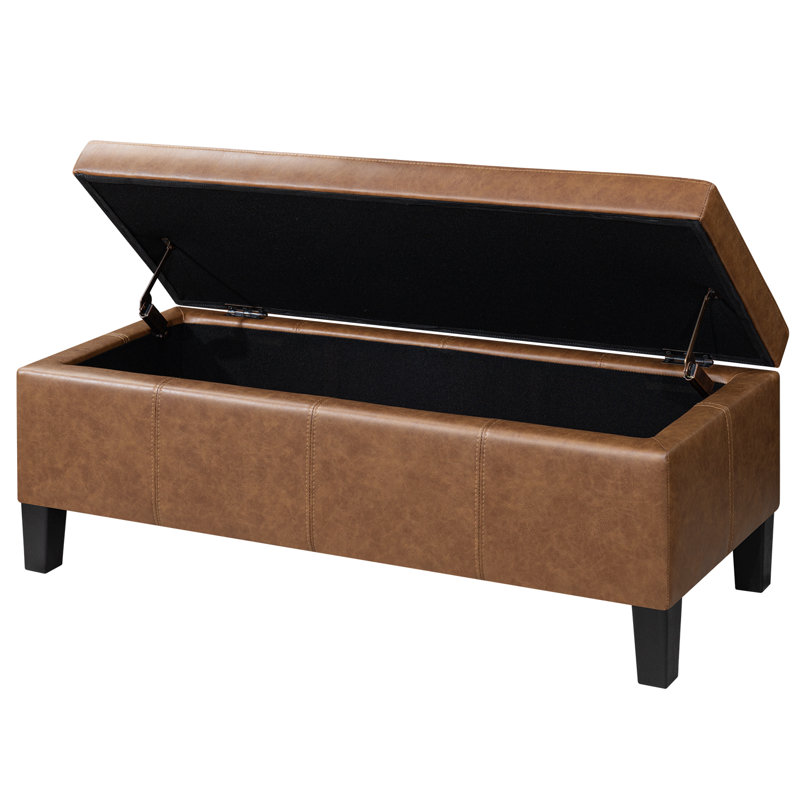 Banc de rangement rembourré en similicuir de 41 po de largeur, 40,5 po x 15 po x 15 po, Brun
