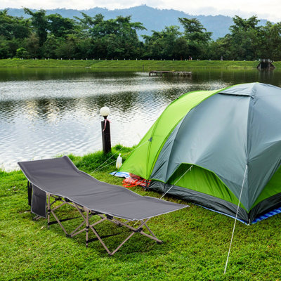 Adult Gray Camping Cot - 330 Lbs Capacity. Comes With Carry Bag And Side Pocket. Optimal For Vineyard Camping, Camp, Vacation. Water- Assembly Folding Gray. With Water-. Excellent Outdoor Relaxation