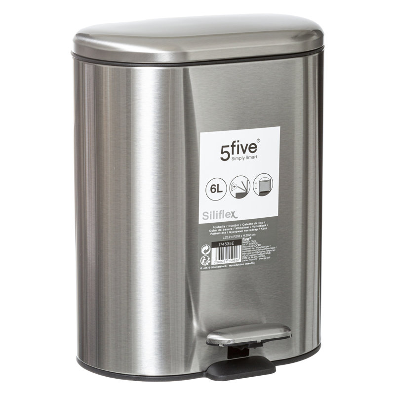 Siliflex Steel Step On Kitchen Trash Can - 6L, Black