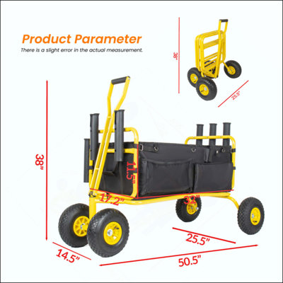 Fishing Cart Beach Cart Collapsible Wagon All-Terrain Wheels For Sand, Heavy Duty Garden Cart With Rod Holders,Umbrella Holder And Storage Pockets, 550Lb Large Capacity