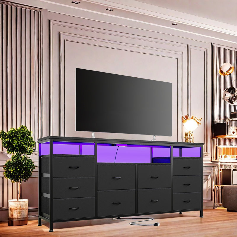 Meuble télé à 10 tiroirs pour commode 65 70 75 po, Noir, noir, noir, noir
