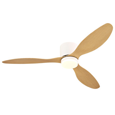 52-Inch Ceiling Fan With Light, Ultra-Slim Flush-Mount Design, 3 Abs Plastic Blades, Remote Control Included, 6-Speed Adjustment, Reversible Dc Motor, Quiet Operation, Ideal For Bedrooms, Indoor/Outdo