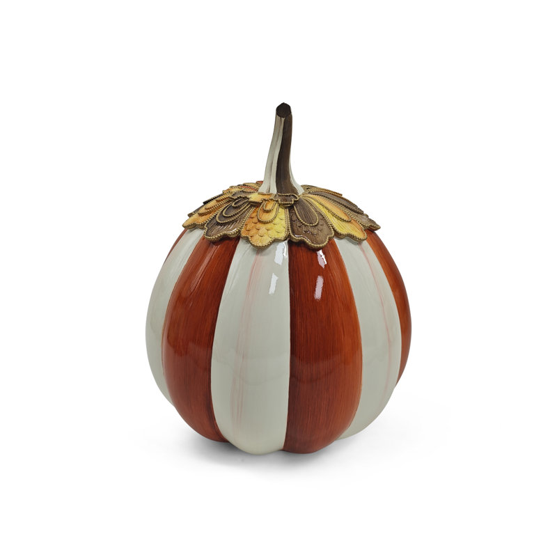 Harvest Glow Paprika Stripe Pumpkin, 13" H x 9" W x 9" D, Red