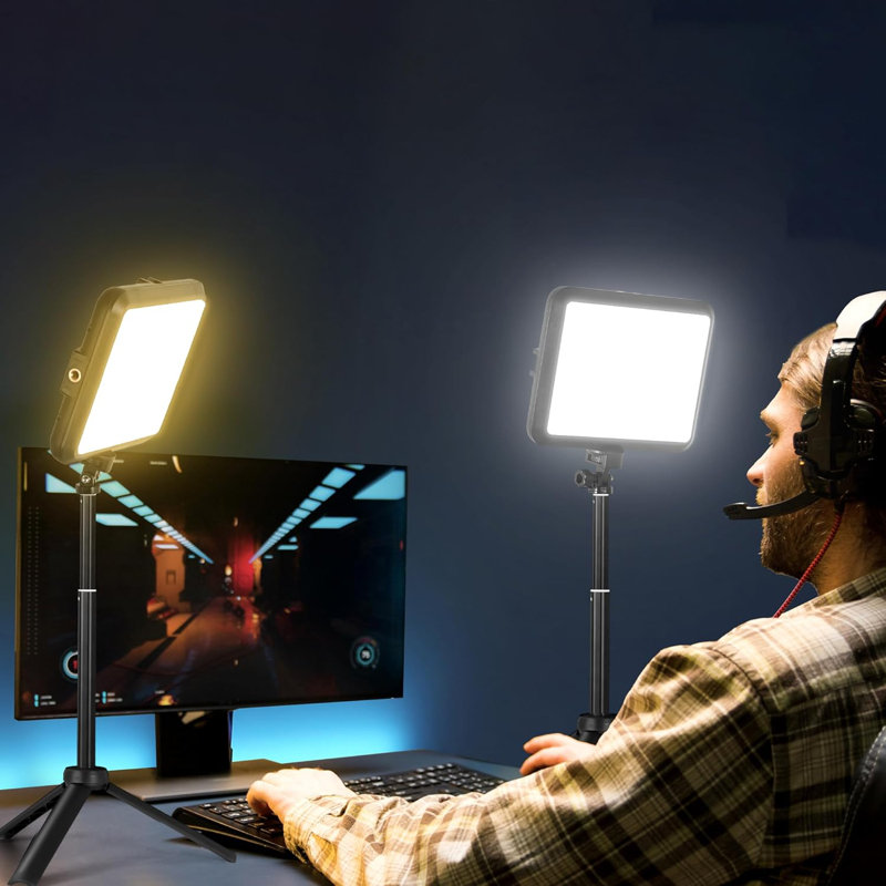 Ensemble de 2 lumières de photographie portatives avec trépied, 8 lumières de studio USB à intensité variable pour vidéoconférence / diffusion en direct / york / tiktok / photographie, 2800K-6500K lumières à DEL bicolores