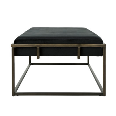 Modern Black Upholstered Velvet Bench - Soft Fabric, Metal Frame, 49 In Depth, 25 Width, 16 Height Bench, With Brass Finish Comfortable Seating,