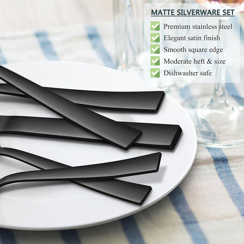 46-piece Matte Black Silverware Set