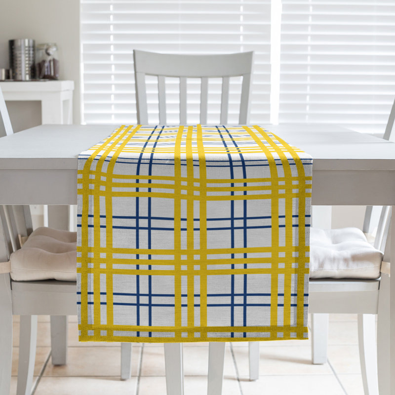 Paid Polyester Table Runner, 72" L x 16" W, White/Royal Blue/Gold