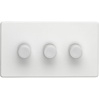 3 Gang Rotary Dimmer Switch 2 Way LED SCREWLESS SATIN BRASS Light Dimming Wall