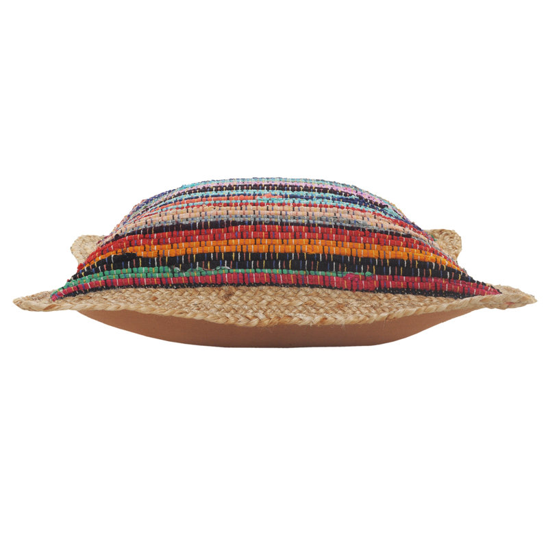 Multicolor Chindi Cotton and Jute Border 20" Square Throw Pillow
