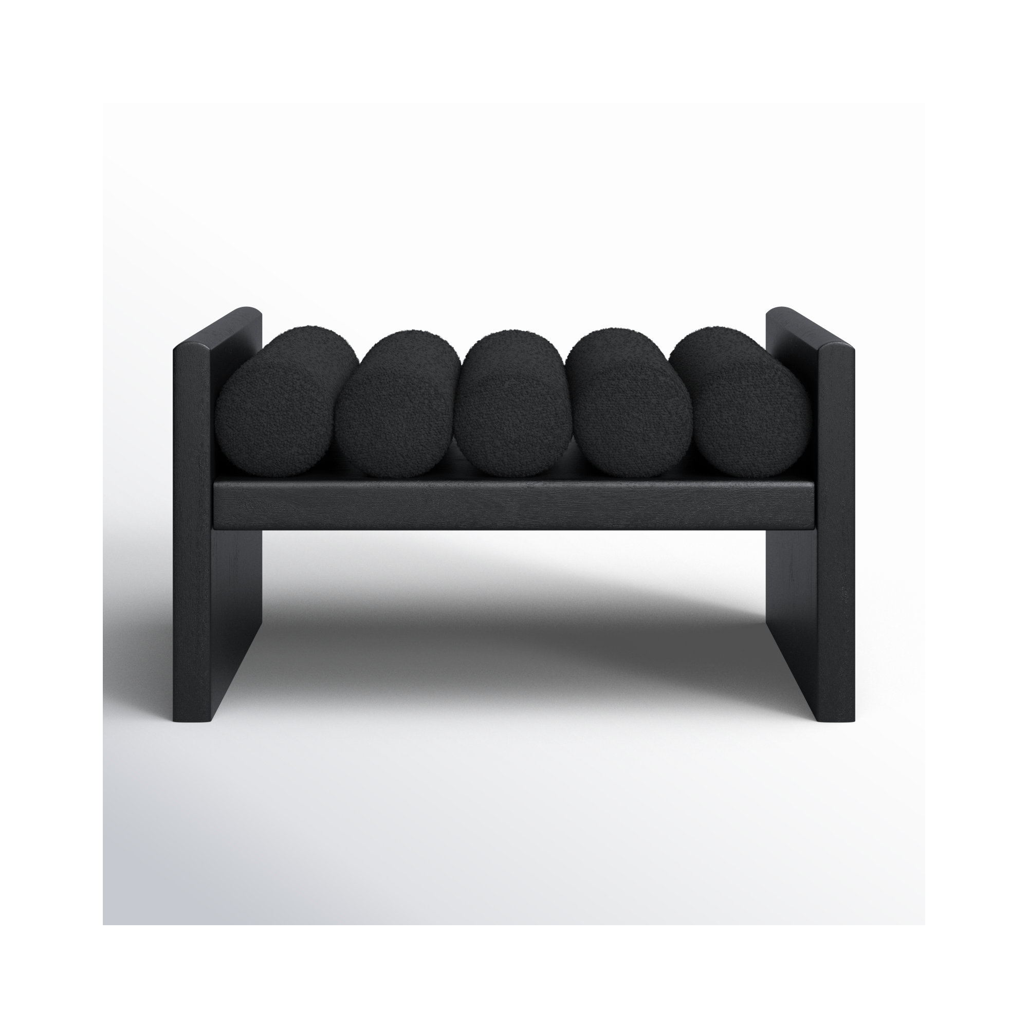 Reeves Boucle Wood Bench, Black Boucle Fabric / Black Finish, 18" H x 32" W x 19" D