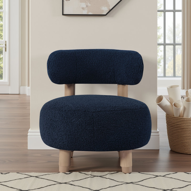 Chaise d'appoint moderne à siège rond avec dossier mince et pieds en bois, Bleu