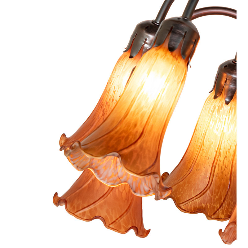 24" High Blue/White Tiffany Pond Lily 12 Light Table Lamp, Amber, 24"