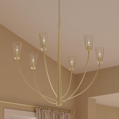 Grand lustre à six lumières avec abat-jour en verre transparent Jheni