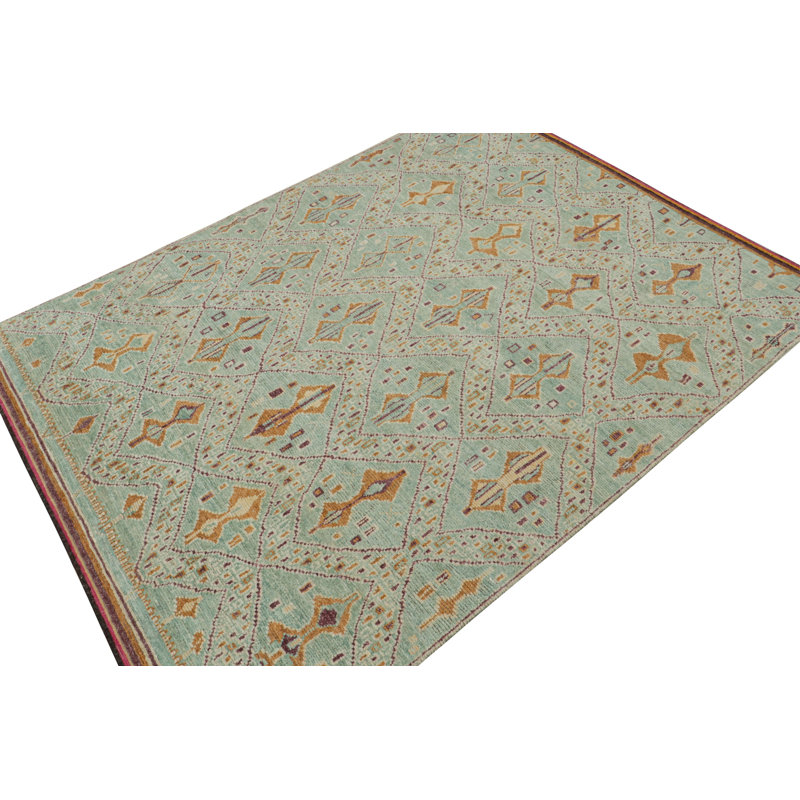 Moroccan Hand Knotted Geometric Area Rug, Rectangle 6' x 8'