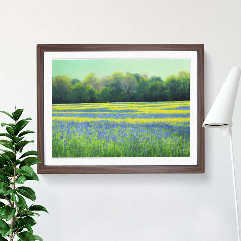 Cool Bluebell Field - Framed Print, 34cm H x 46cm W x 2cm D, Walnut