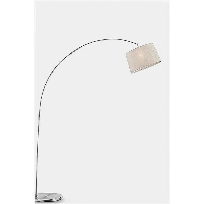 Lampe sur pied arquée en métal de 84,5 po de hauteur «Oma», surface argentée, abat-jour en tissu ivoire