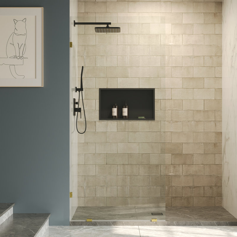 DeerValley Single Fixed Glass Panel For Shower 36"×78", Durable and Stable 10mm Thick Glass Panel,Bathroom shower glass panel, Easy to Clean, Tempered Safety Wall Panels with Hardware (Gold)