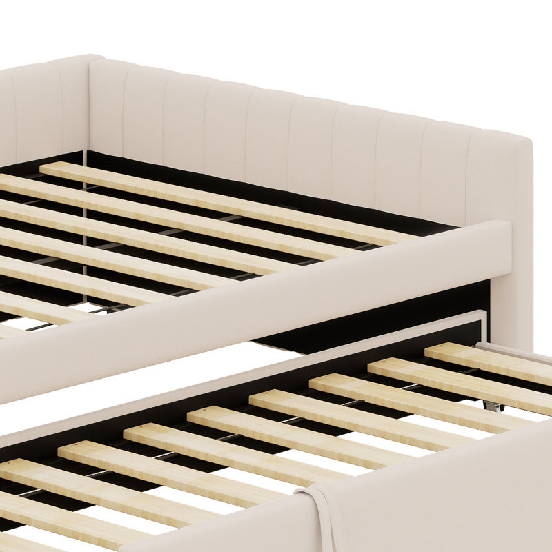 Canapé-lit rembourré avec lit gigogne escamotable, Beige