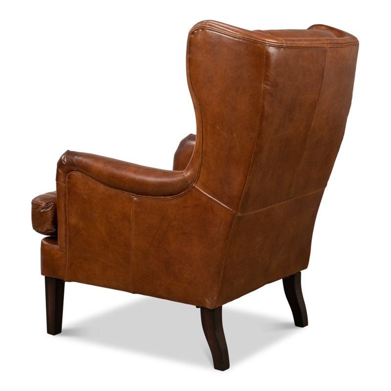Elite Wingback Chair, Dark Brown Genuine Leather