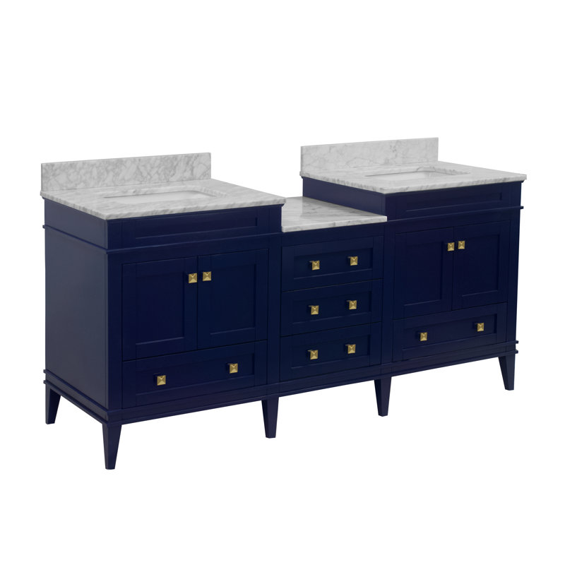 Frankfurt 72'' Double Bathroom Vanity with Carrara Marble Top, Royal Blue