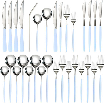 24-Piece Blue Stainless Steel Flatware Set For 4 With Steak Knives