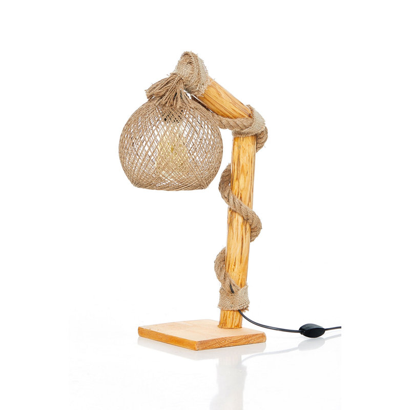 Handmade Floor Lamp with Wooden Body & Jute Shade, Natural Color, 19.7 in Height | Adjustable Cable, E27 Socket (Max 60W) | Unique Design for Living Room, Bedroom, & Office, Stylish & Eco-Friendly Lighting Solution