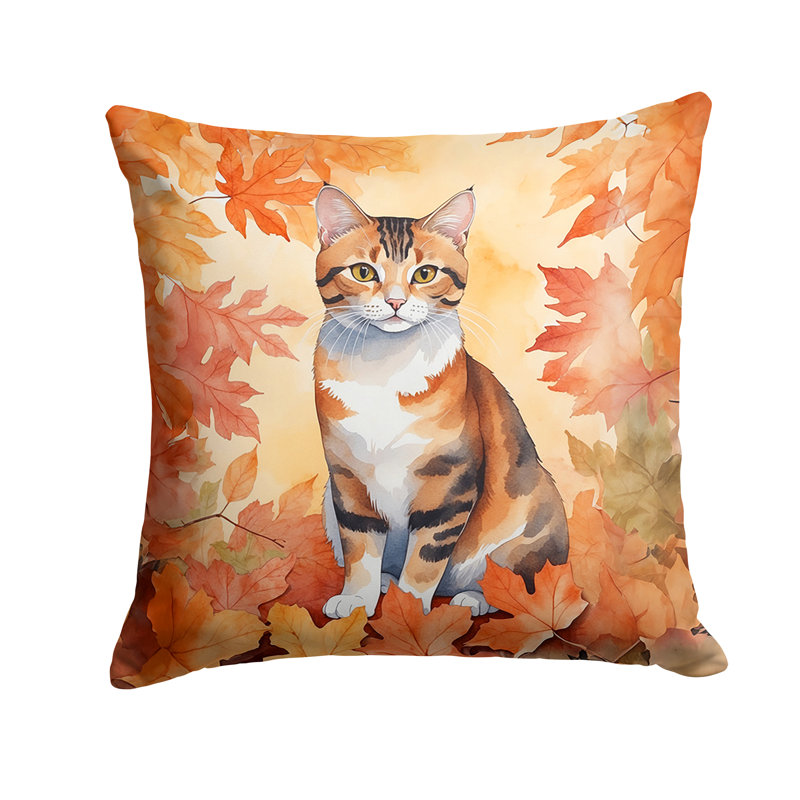 Coussin décoratif Bobtail coréen en feuilles d'automne, Carré 14 po