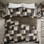 Couette réversible noire et marron - Grand lit/très grand lit, imprimée, garnie de coton, fermeture éclair, style chalet, 3 pièces réversibles, aspect chalet, garnissage riche, lavable à la machine