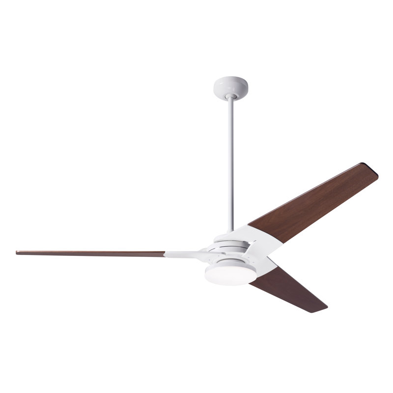 Torsion 62'' Ceiling Fan with LED Lights, Mahogany, Gloss White, Wall/Remote Combo
