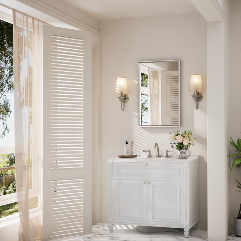 Bathroom Vanity Mirror with Aluminum Frame and Tempered Glass, Rectangle, 30" x 20", Brushed Nickel