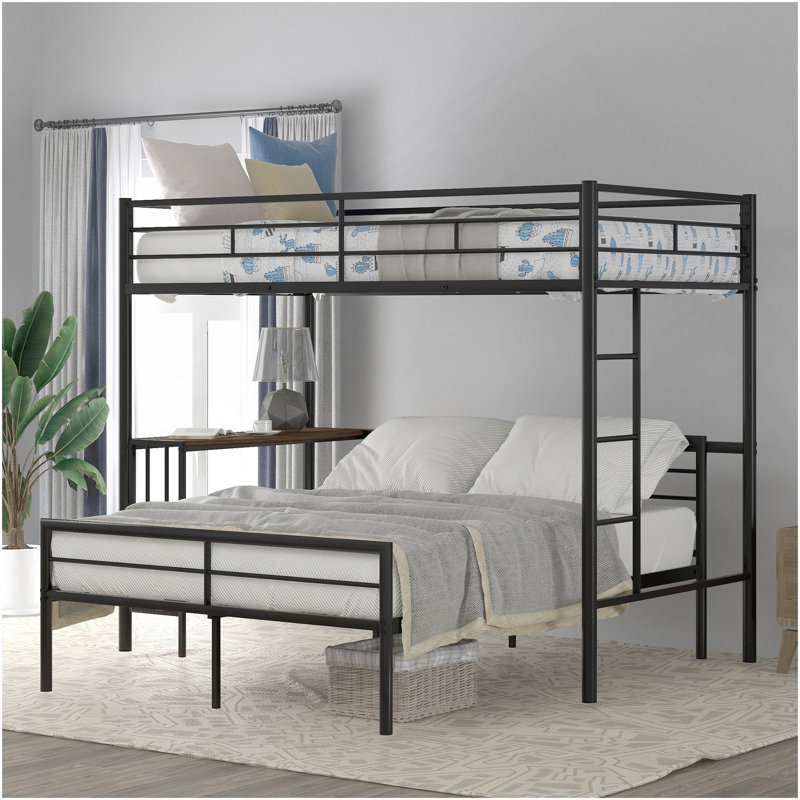 Lit superposé en métal avec bureau, échelle et lattes de qualité pour la chambre à coucher, noir métallique