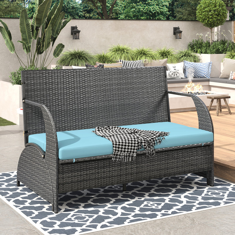 Convertible pour l'extérieur: 4 sièges et table, structure en fer, coussins, bleu, guide d'installation sans effort avec fonction: bleu, installation rapide