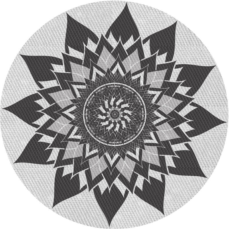 Fabrication à la machine florale en laine et polyester gris/noir Tapis décoratif, Rond 6 pi x 6 pi