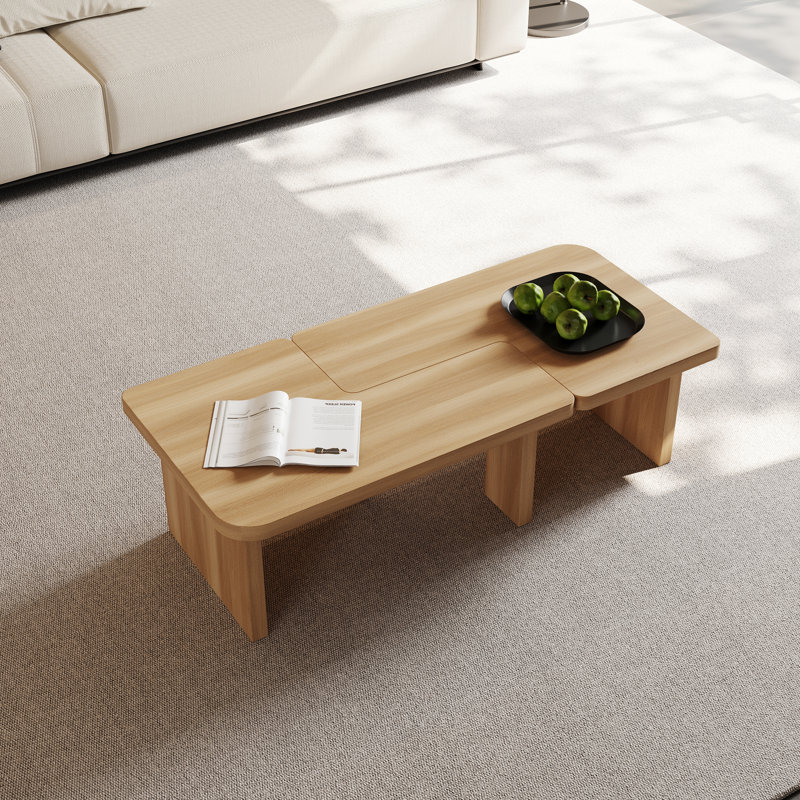 Mid Century Modern Wood Coffee Table For Livingroom, Free Adjustable Side Table, 2 Pieces, Natural Wood