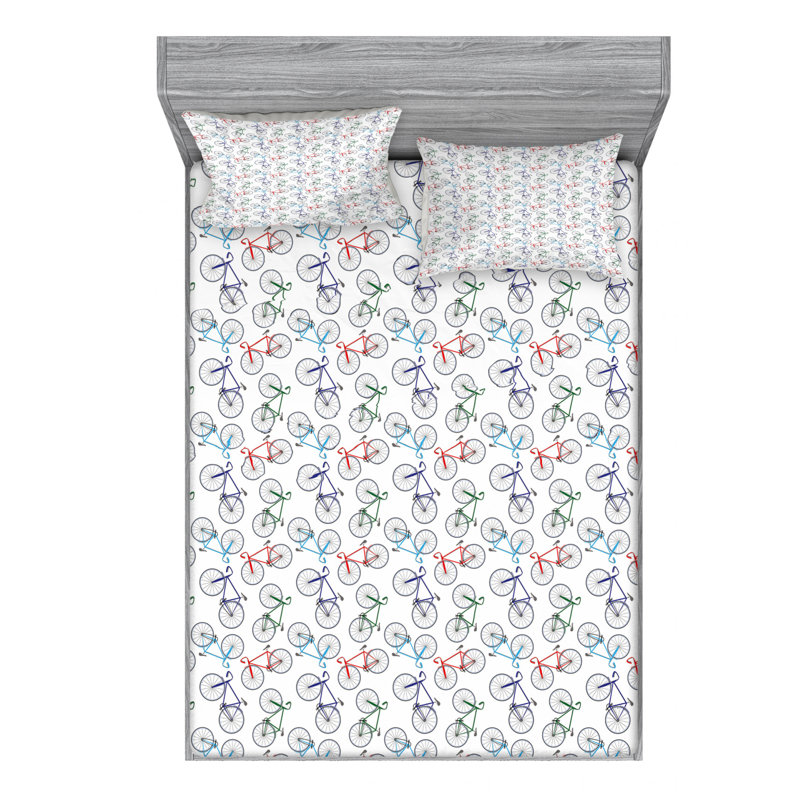 Microfiber Patterned Fitted Sheet, Queen Fitted Sheet with 2 Pillowcases