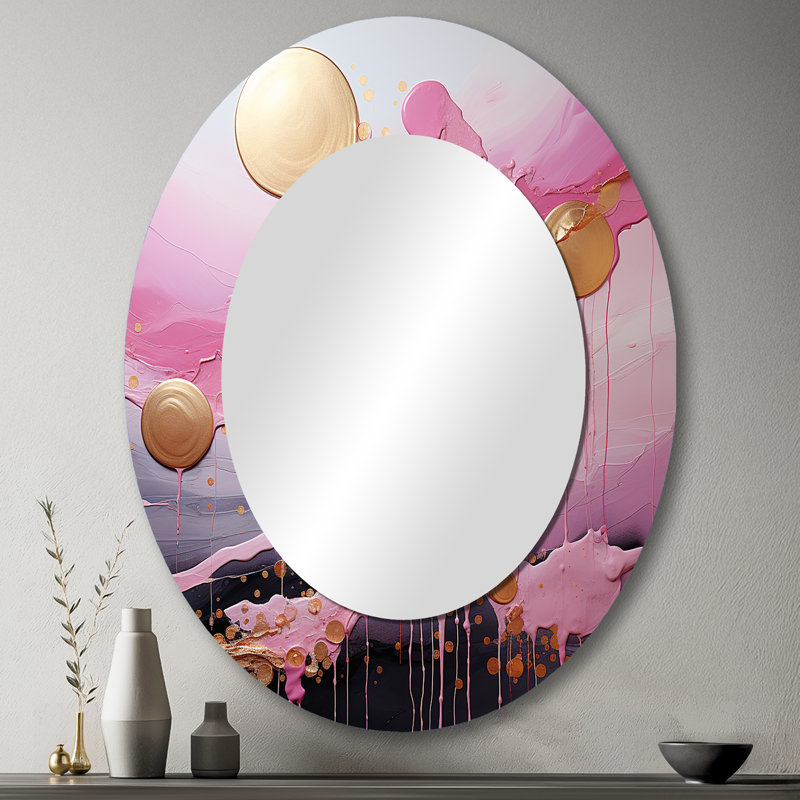 Or et rose moderne liquide formes I - miroir mural ovale moderne or, H 43 po x l 33 po