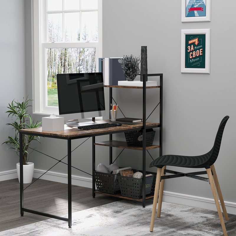 Gomes Modular Computer Desk, Rustic Brown/Black