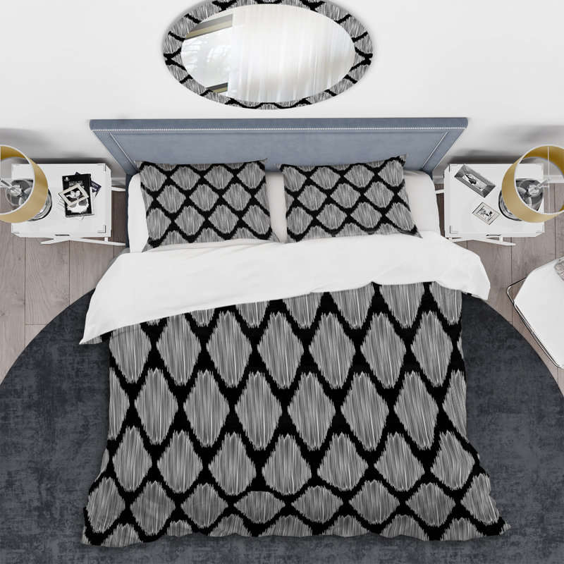 Ikat noir et gris - ensemble de housse de couette à motif, Housse de couette pour très grand lit et 2 très