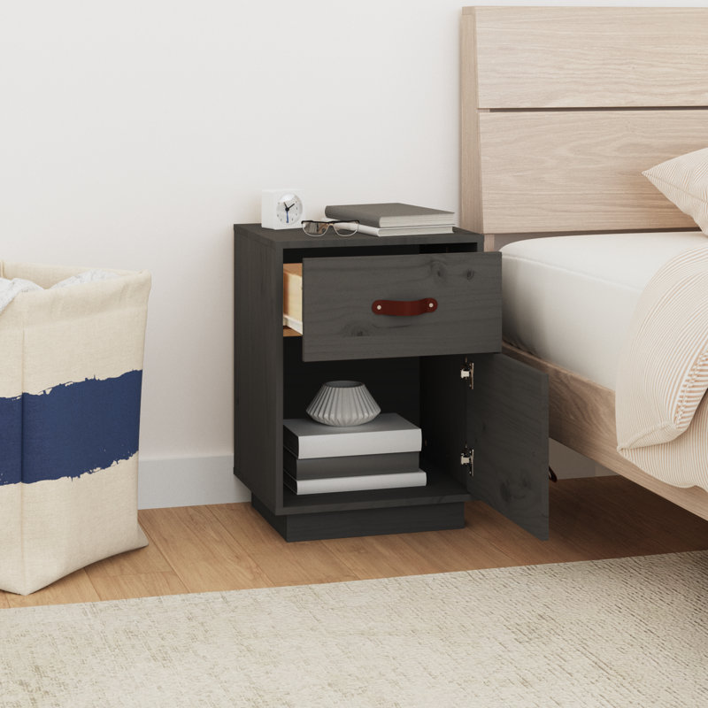 40cm W Solid Wood Bedside Table, Grey