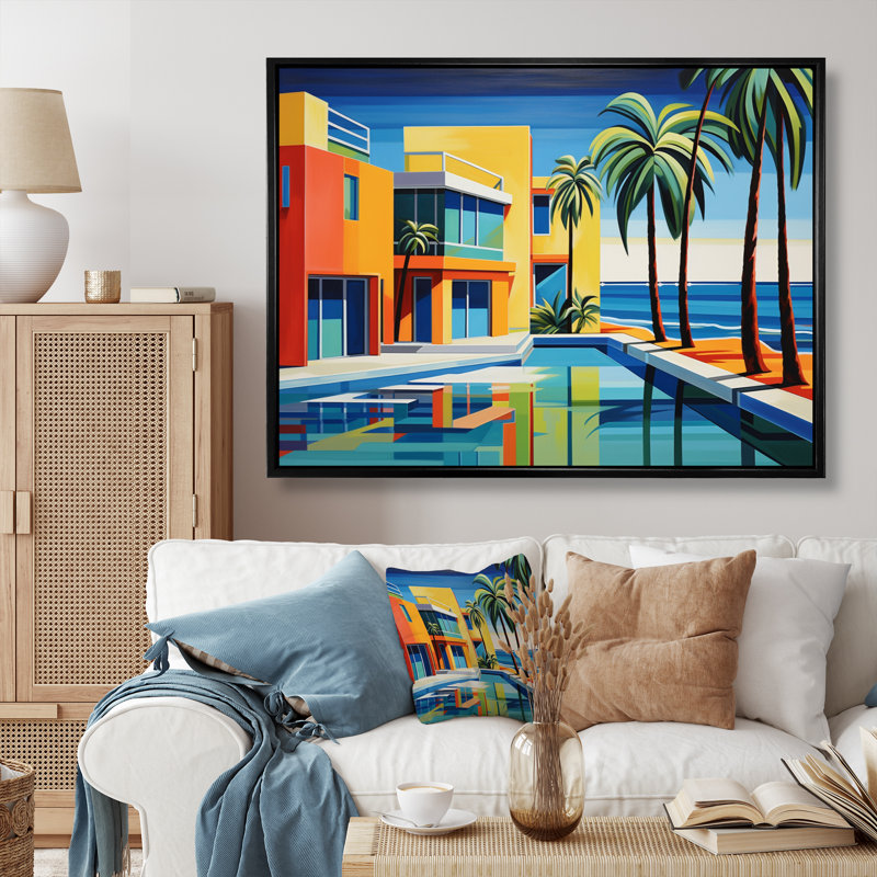 Pop Palm Beach en couleur III sur toile, H 34 po x l 44 po x P 1,5 po, Cadre flottant noir